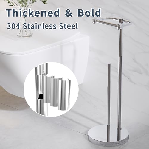 Image of RARXTR Toilet Paper Holder Stand, Post Pivoting Design Free Standing Toilet Paper Holder with Storage for 4 Rolls, SUS304 Stainless Steel Tissue Holder with Reserve, Heavy-Duty Base (Chrome)