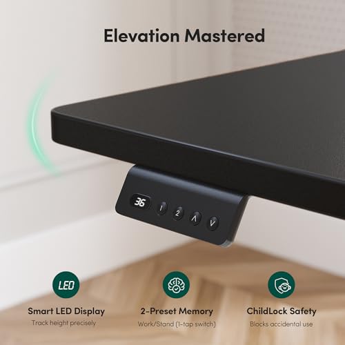 Image of FEZIBO 63 x 55 L Shaped Standing Desk Adjustable Height, 63 Inch Electric Stand up Corner Computer Desk, Sit Stand Home Office Desk with Splice Board, Black