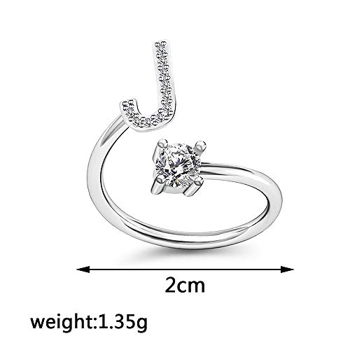 HUJUON Silver Initial Letter Ring for Women. Adjustable Crystal Alphabet Ring,Name Initials Stackable Knuckle Rings A-Z CZ Open Ring3