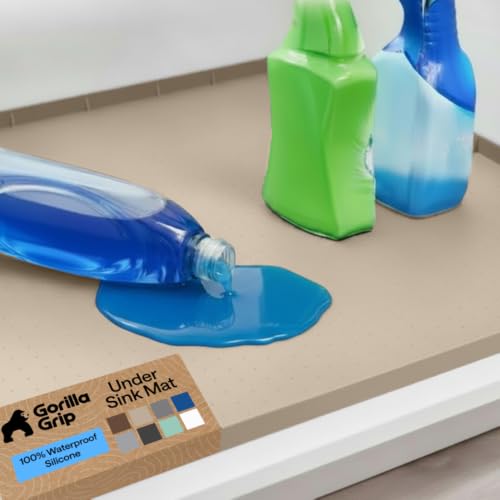 Image of GORILLA GRIP Waterproof Silicone Under Sink Mat, Stay in Place, 34x22 Beige