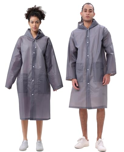 HLKZONE Rain Ponchos for Adults, 2 Pack Reusable Rain Coats for Adults Travel Rain Jacket Packable Raincoats with Pockets