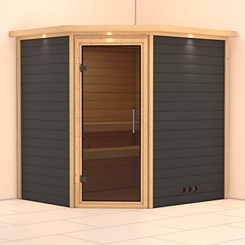 Preisvergleich Produktbild Karibu Woodfeeling Massivholzsauna Mia 38 mm opalgrau