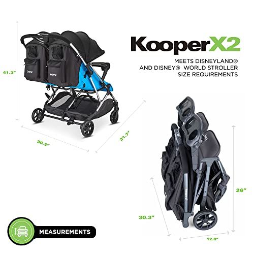 Image of Joovy Kooper X2 Double Stroller, Lightweight Travel Stroller, Compact Fold with Tray, Glacier