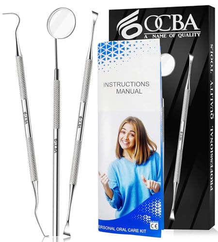 3Pcs Dental Kit Edelstahl Zähne Kit Professionelle Zahnhygiene Tools Mundspiegel, Zahnstein Schaber und Double Pointed Meißel