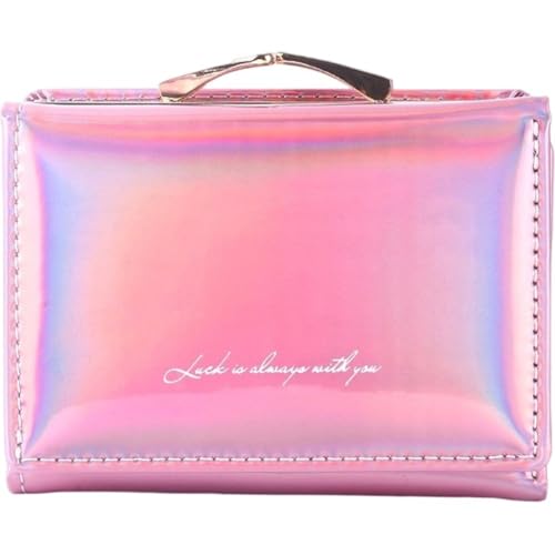 Small Wallet for Women, Mini Card Holder Case Iridescent Holographic Purse Coin Pocket for Girls Ladies