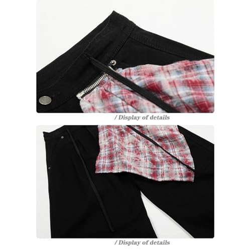 Baggy Jeans Men Two Tone Vintage Open Bottom Wide Leg Jeans Men Emo Relaxed Fit Denim Pants with Detachable Plaid4