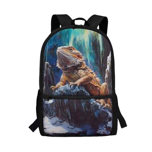 ZPINXIGN Mochila grande de 43 cm para meninas escolares com design fofo e bolso frontal, Dragão barbudo, 17.3 x 11 x 5.1 inches