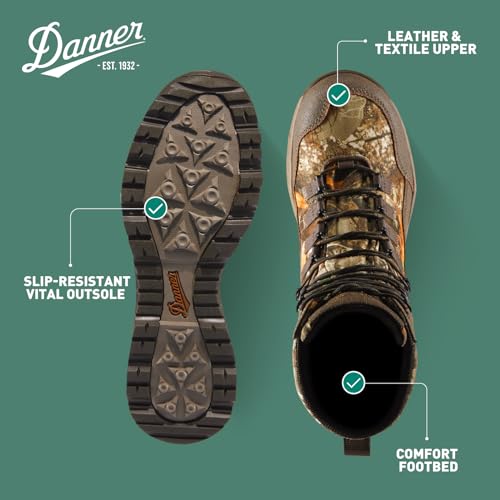 Image of Danner Vital 8 inch Waterproof Hunting Boots for Men - Abrasion-Resistant Leather & Textile Upper, Shock-Absorbing Footbed & Non Slip Traction Outsole