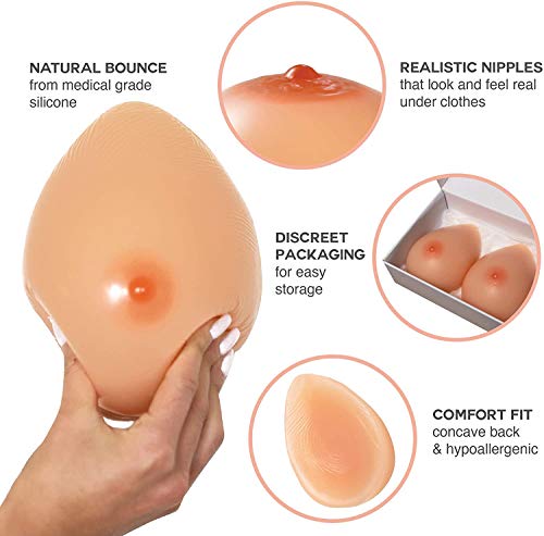 Feminique Silicone Breast Forms | Prosthetic Breast for Transgender, Mastectomy, Crossdressers, and Cosplay | Fake Breasts - Pair (D/DD Cup (1600g) Pair, Nude)