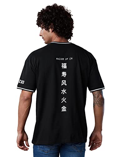 Image of The Souled Store | Men Official Kung Fu Panda Master of Chi Round Neck Black Color | Printed Half Sleeve | 100% Cotton Oversized T-Shirts