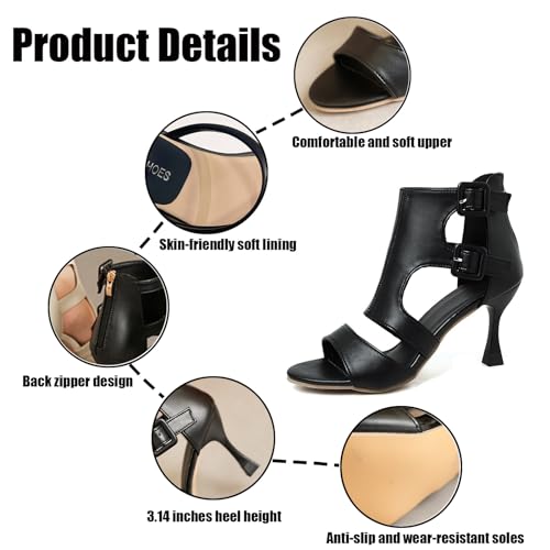 Women's High Top Peep Toe High Heel Sandals,Summer Fashion Double Buckle Back Zipper Gladiator Shoes Comfortable Dress Party Hollow Booties2
