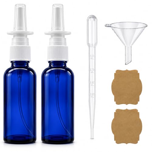 Nasal Spray Bottle Empty 1 oz Nasal Sprayer - 0.12cc per Spray! Empty Glass Refillable Travel Sized Quality Glass for Saline Applications! (2 blue bottles)