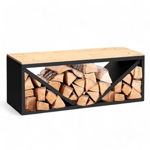 DanDiBo Kaminholzregal Innen mit Sitzbank Bank Metall Schwarz 96602...