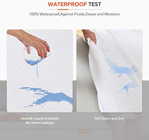 Sweetnight Mattress Protector Double- 100 Percent Waterproof Mattress Protector Double Bed, Quilted Bamboo Mattress Protector Fitted Extra Deep 40 cm Breathable Mattress Cover 135 x 190 cm,White