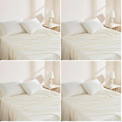 Image of Linen Closet Organic100% Cotton Twin XL Bed Sheet 3Pcs Set- Fresh Ivory Crisp Percale, Deep Pocket up to 16 inch - Lightweight,Breathable&Naturally Cooling-Ideal for College Dorm,Soft & Comfy(Pack of 4)