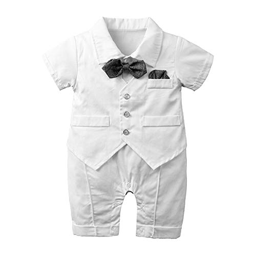 TAOJIAN Baby Boys Bow Tie Vintage Style and Wedding Tuxedo Waistcoat Outfit Suit (White, 13-18Months)