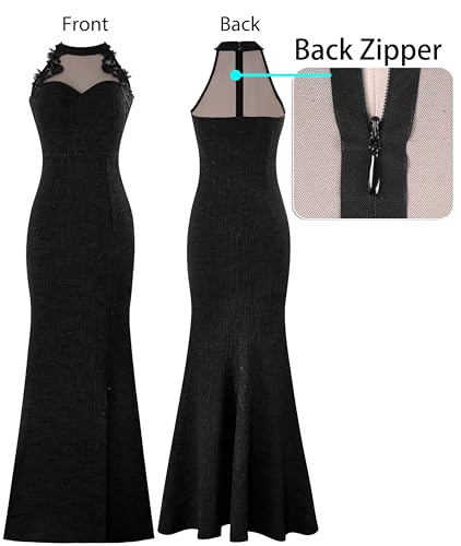 Image of VFSHOW Womens Formal Sexy Halter High Slit Prom Wedding Guest Maxi Dress 2023 Illusion Sweetheart Neckline Evening Long Gown