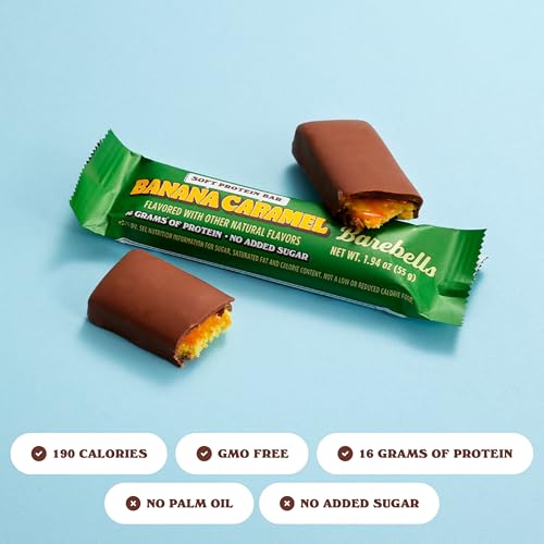 Image of Barebells Soft Protein Bars Banana Caramel - 24 Bars (2 Packs of 12) - Protein Snacks with 16g of High Protein - Fluffy Chocolate Treat with 2g of Total Sugars - Soft Protein Snack & Breakfast Bars