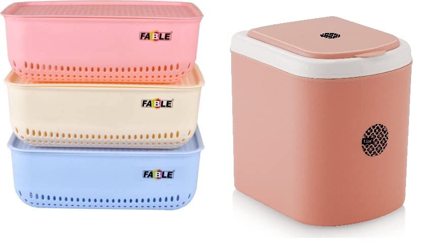 Nabhya Mini Waste Bin Disposal Dustbin for Car Office Desk and Home Use And 3Pc Croma Basket For Multi Use (Pink, Pack Of 4)-image-12