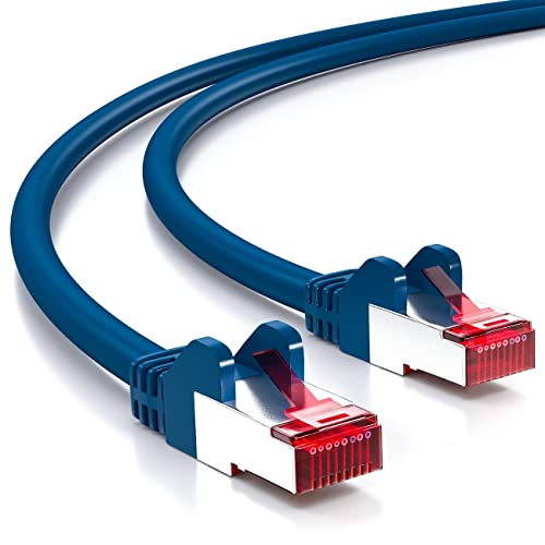 deleyCON 1m Cable de Red Cat6 1000 Mbit (Cobre, S/FTP, Libre de Halógenos) Cable Patch RJ45 Gigabit Ethernet LAN   para DSL Internet Wi Fi Switch Router Módem Panel de Conexiones PoE   Azul