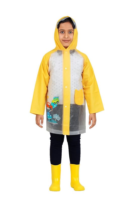 Image of Kids Waterproof Long Raincoat for Boys & Girls | Lightweight Hooded Rainwear with Pockets | Full-Length Rain Coat for School, Travel & Outdoor Use