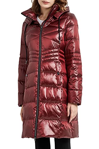 Orolay Damen Daunenmantel lang Steppjacke Parka mit Kapuze Rot S