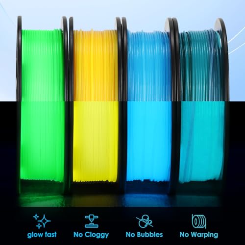 Image of RepRapper 4 x 250g Glow Colors Pack, Glow in the Dark PLA Filament 1.75mm (+- 0.03mm) for 3D Printer, 4x250g Spools - Green, Blue, Yellow, Rainbow