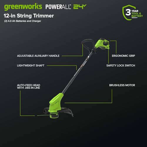 Image of Greenworks 48V (24V x 2) 17 inch Brushless Push Mower + 270 CFM /130MPH Blower + 12 inch String Trimmer Combo with (2) 4.0Ah Batteries, 65W Type-C Charger & (2) 3-ft Cables