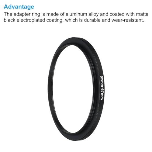 PATIKIL 62mm-67mm Metal Step Up Ring with Cleaning Cloth, 2 Pack Camera Lens Filter Adapter Ring Aluminum Filter Adapter Ring for Camera Lenses Hood, Black - Image 4