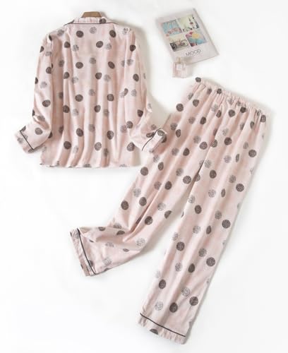 Women Pajamas Set Flannel Cotton Long Sleeve Button Down Top Pants Warm Sleepwear S-XL2