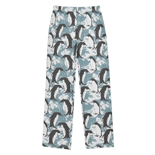 ZZXXB Retro Penguin Print Boys Long Pants Soft Trousers Elastic Waist Kids Lounge Bottoms with Pockets S-XL