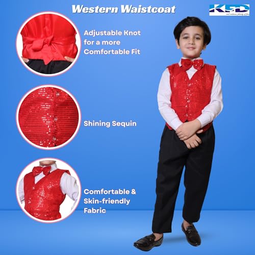 Image of Kaku Fancy Dresses Plain Waistcoat for Kids /Plain Jacket for Kids | Sequin Work Shinning Waist Coat For Annual Day Dance Competition (Only Jacket /Waistcoat - Shirt & Pant Not Included)