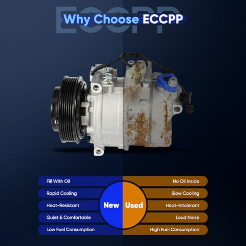 Image of ECCPP AC Compressor Direct Fit for Saab 9-5 L4 2.3L 2003-2009 | for Saab 9-5 V6 3.0L 2003 97566 Fast Cooling AC Compressor with Clutch Low Vibration Reduces Engine Load Fuel Efficient