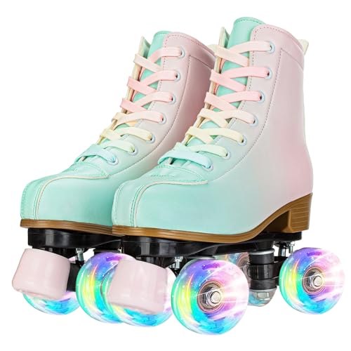 YYW Roller Skates for Girls and Women, Fantastic Gradient Pink and Green PU...