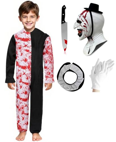 Kuberas Kids Terrifying Costume Clown Costume Mask Killer Clown Halloween Cosplay Outfit for Boys Girls 4-14 Years