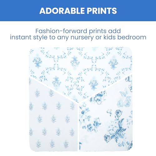 Image of Delta Children Fitted Crib Sheets for Girls and Boys - 100% Organic Cotton Crib Sheet for Standard Crib and Toddler Mattresses - 28x52 Inch - GOTS Certified (Pack of 3), Blue Botanicals