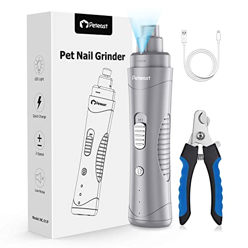 Peteast Nagelschleifer für Hunde, verbesserte LED-Beleuchtung, 2 Geschwindigkeiten, wiederaufladbar, elektrisch, leise, schmerzfreie Pfotenpflege für kleine, mittelgroße und große Hunde und Haustiere Cover