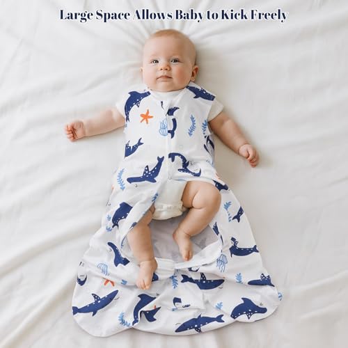 Image of PHF 2 Pack Baby Wearable Blanket 6-12 Months, Rayon Derived from Bamboo, Ultra Soft TOG 0.5 Baby Wearable Blankets with 2-Way Zipper, Medium Size, Shark