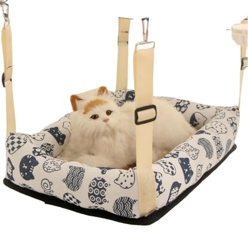 Jingshihaisu 猫ベッド ハンモック ペット用品 猫 ハウス 夏用 紐で固定できる 四隅紐付き ケージ 通気性 超軽量 四季通用 丸洗い 休憩所 清潔保持 ずり落ち防止 安定した 収納便利 適用子猫 成猫 小型/中型犬 (L,A(スクエア型))