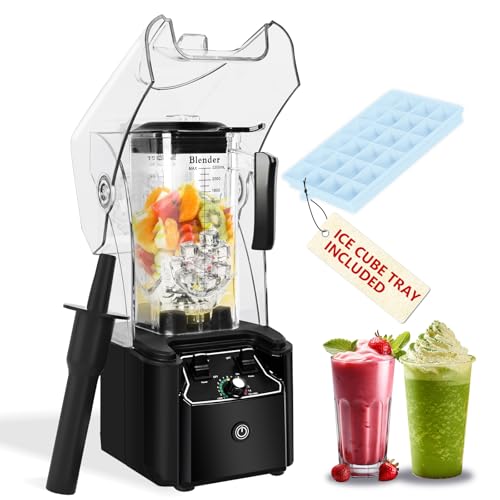 FULIYE Commercial Blender with Soundproof Shield,Quiet Commercial Blender for Smoothies 2200W With Cover, Professional Blender with 80 oz Jar for Restaurant, Smoothie, Ice Crushing9.5