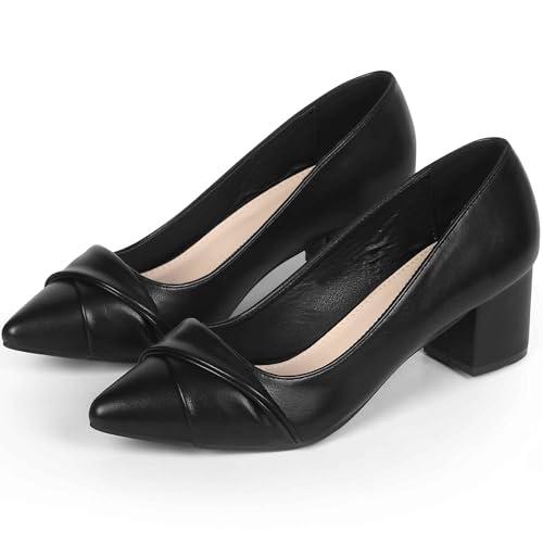 Perphy Pointy Toe Slip on Chunky Heel Pumps for Women