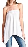 Handkerchief Asymmetrical Hem Flared Loose Fit Strapless Tunic Shirt Tube Top