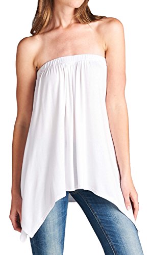 Loving People Women's Asymmetrical Hem Flared Loose Fit Strapless Tunic Shirt Tube Top