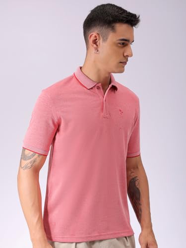 Image of The Indian Garage Co Men Regular Fit Textured Polo Neck Half Sleeves Tshirt