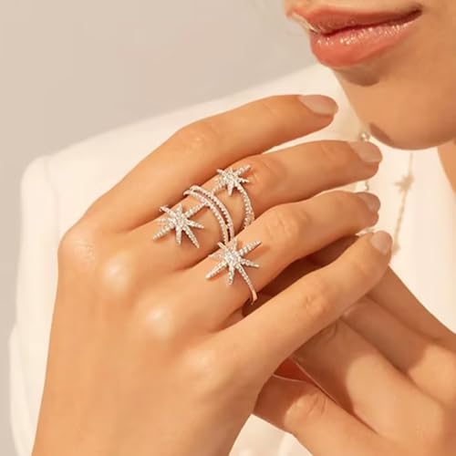 EVER FAITH Fashion North Star Statement Ring Dainty Cubic Zirconia Promise Engagement Snowflakes Rings for Women Delicate Finger Jewelry for Holiday Party2