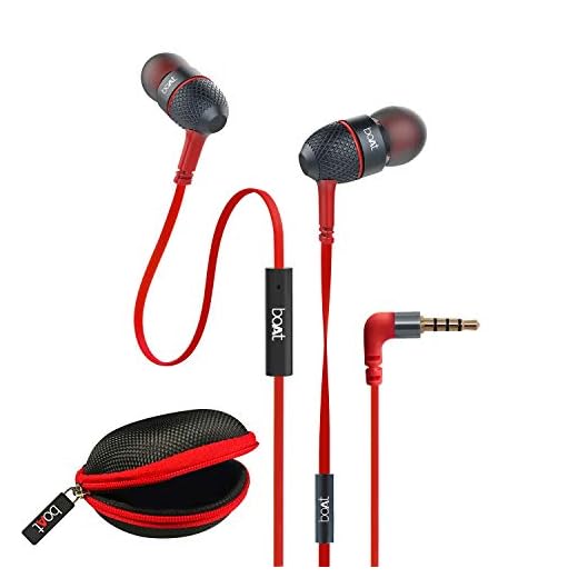 boAt BassHeads 225 in-Ear Wired Earphones with Super Extra Bass, Metallic Earbuds, Tangle-Free Cable, Gold Plated Angled Jack and Carry Case (Red)