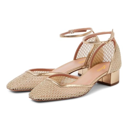 Zszszsu Women's Comfort Square Toe Low Heeled Pumps D'Orsay Chunky Low Heels Ankle Buckled Strap Dress Shoes for Prom Wedding Party Size 4-16 US