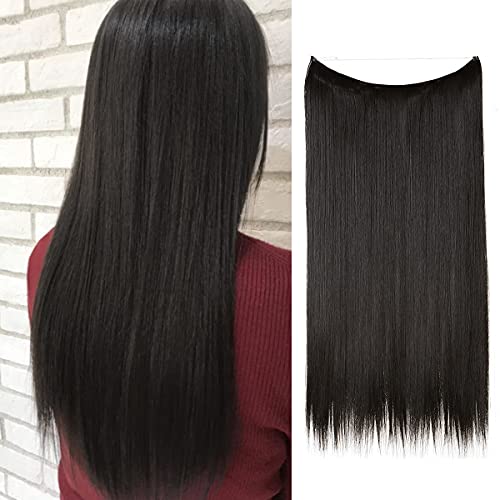 Halo Hair Extensions Black Invisible Wire Headband Straight Short Synthetic Hairpieces 16 Inch 3.6 Oz for Women Heat Friendly Fiber No Clip SARLA