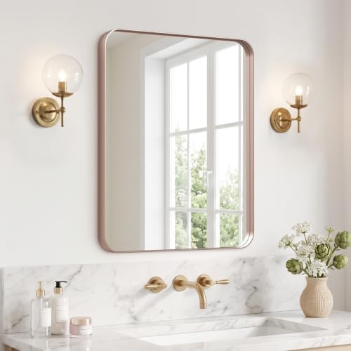 Image of Kosmonia 20x16 Inch Bathroom Vanity Mirror Brushed Rose Gold