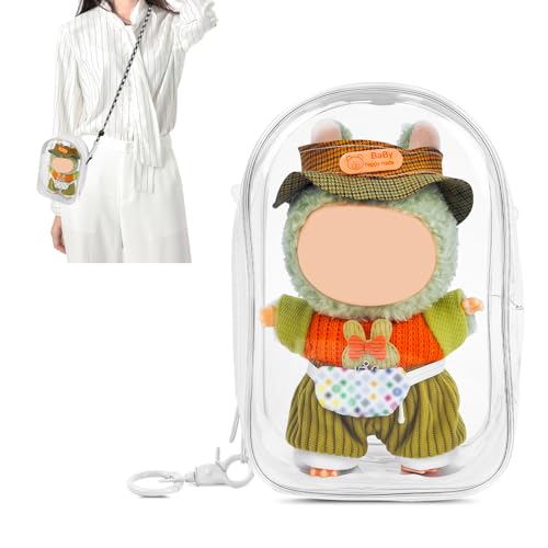 Image of NZNDB Large Clear Figure Display Bag with Keychain Case Blind Box Keychain Carrying Case, Portable Small Doll Storage Pouches PVC Bag (White Standing)